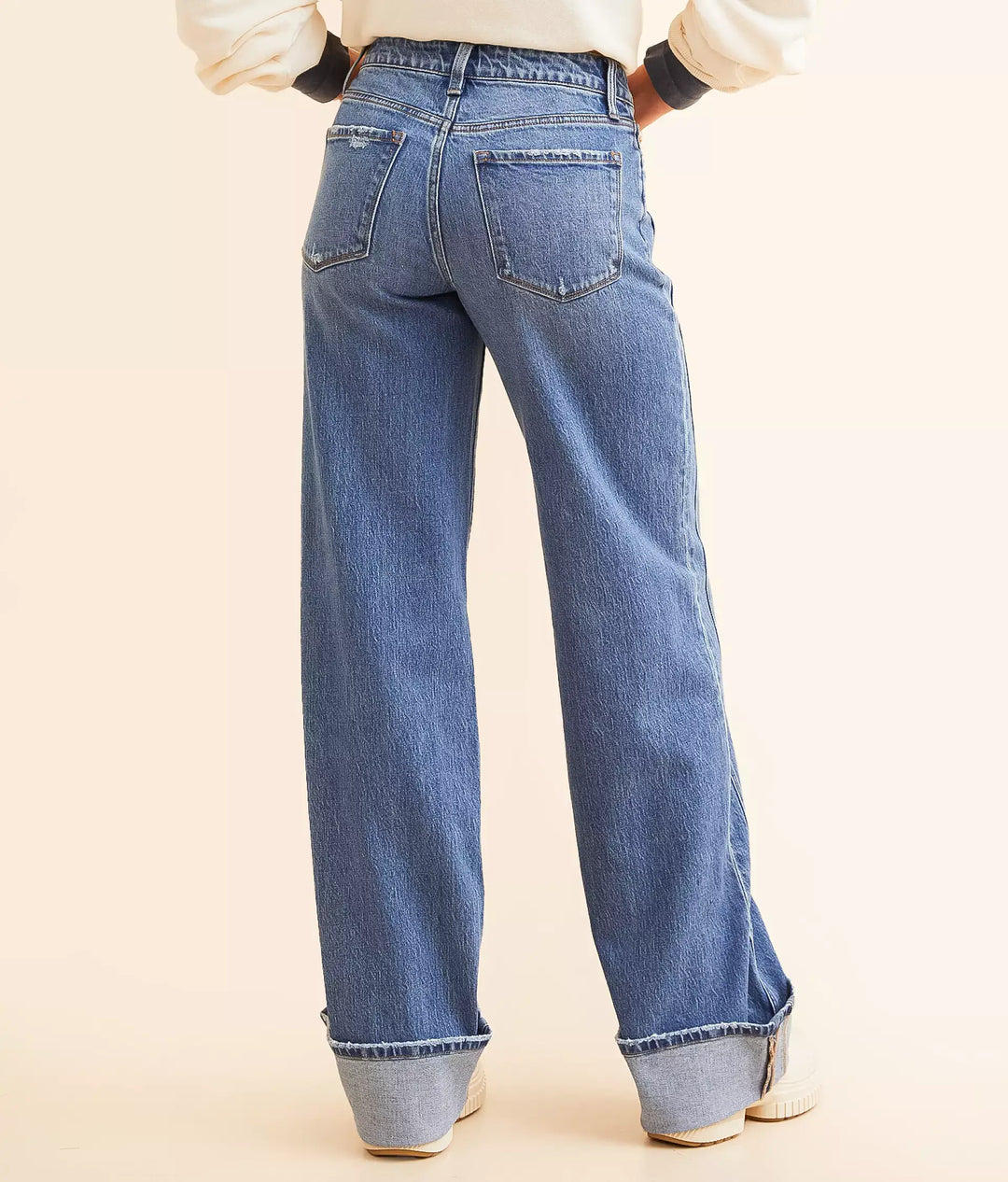 Kris High Rise Cuffed Baggy Wide Panel Jeans