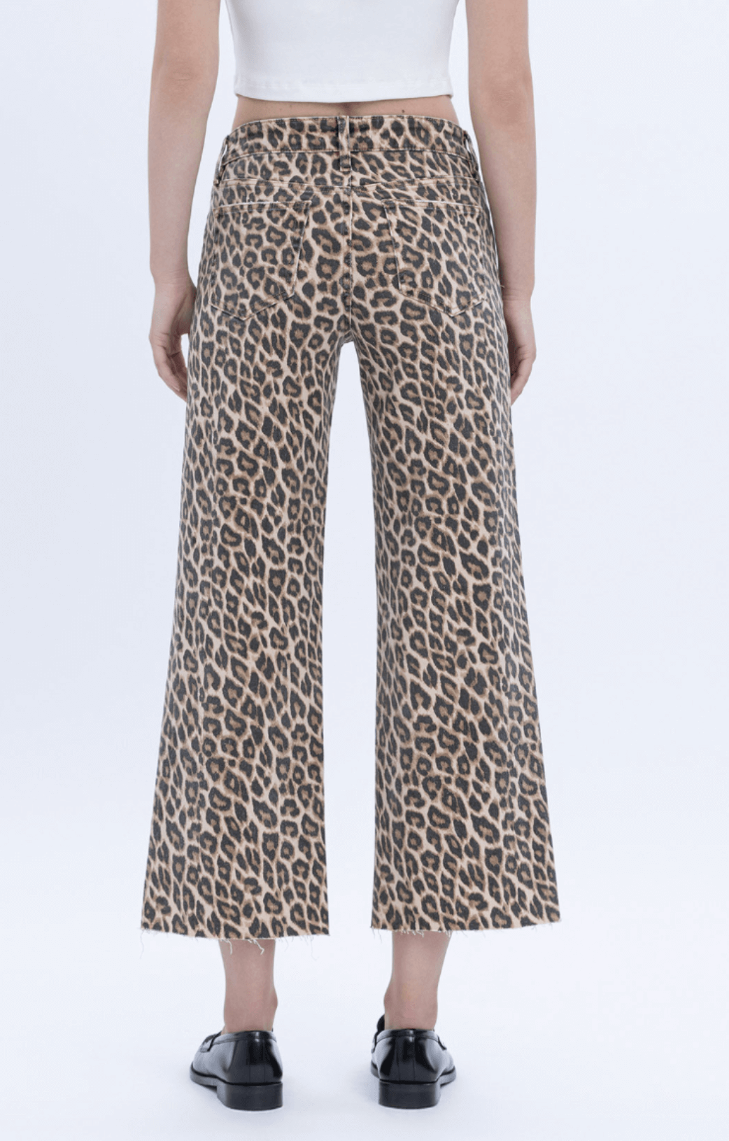Leopard Print High Rise Crop Wide Leg Jeans