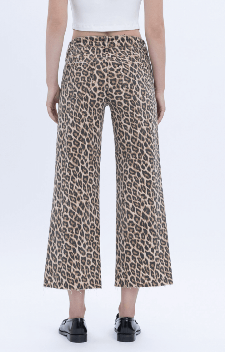 Leopard Print High Rise Crop Wide Leg Jeans