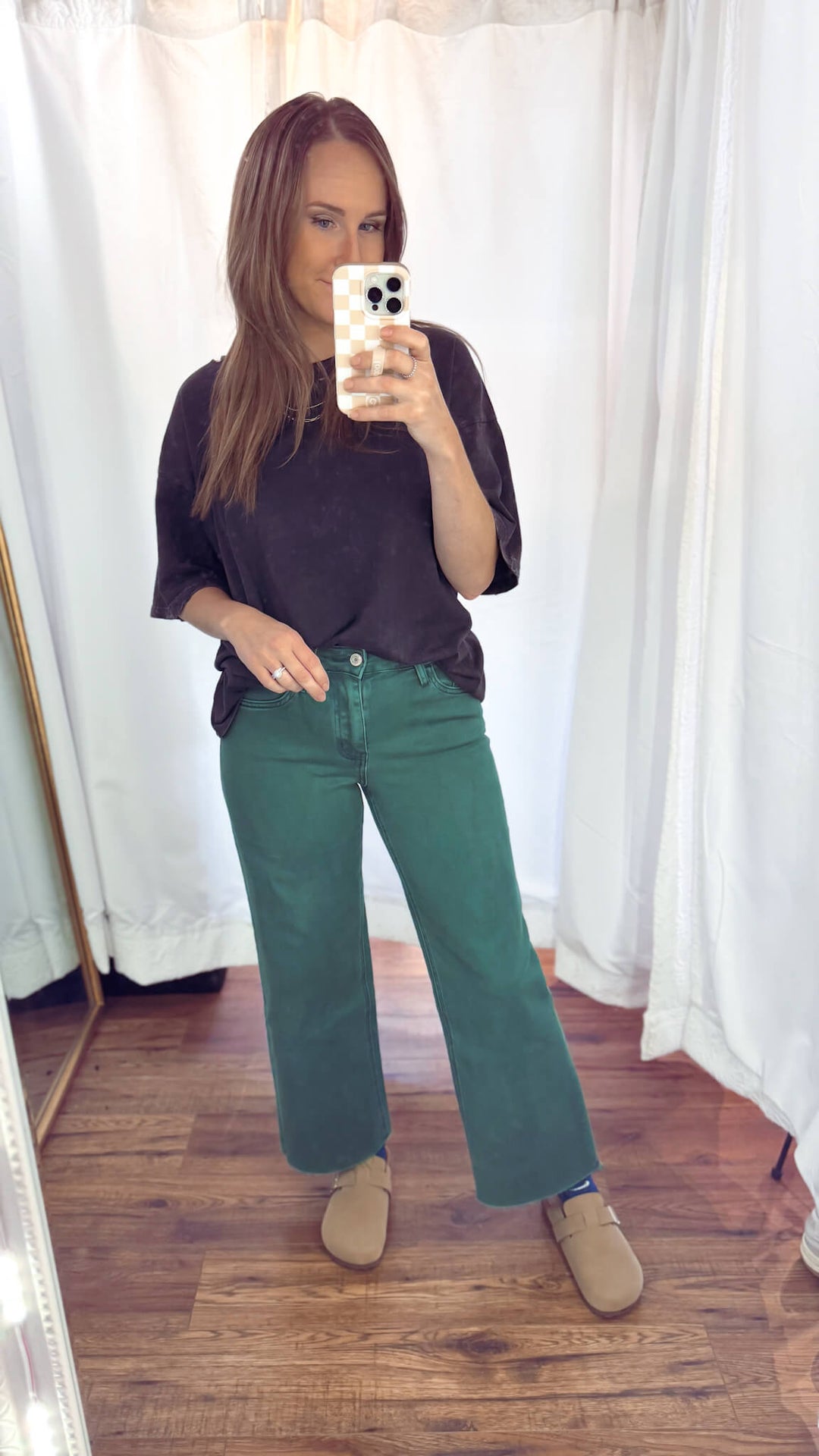 Green High Rise Crop Wide Leg Jeans