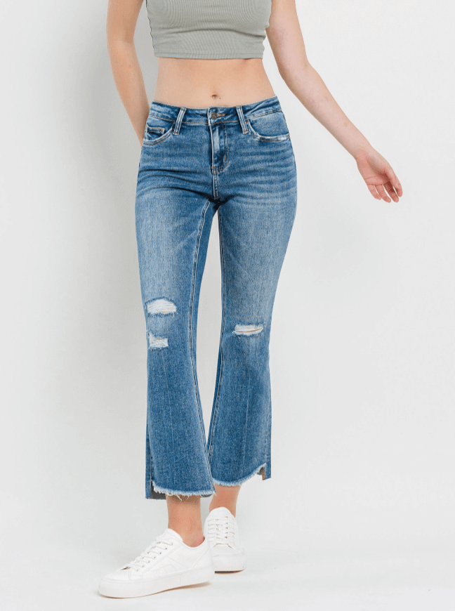 Alison Mid Rise Step Hem Ankle Kick Flare Jeans