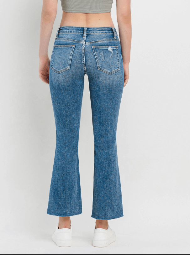 Alison Mid Rise Step Hem Ankle Kick Flare Jeans