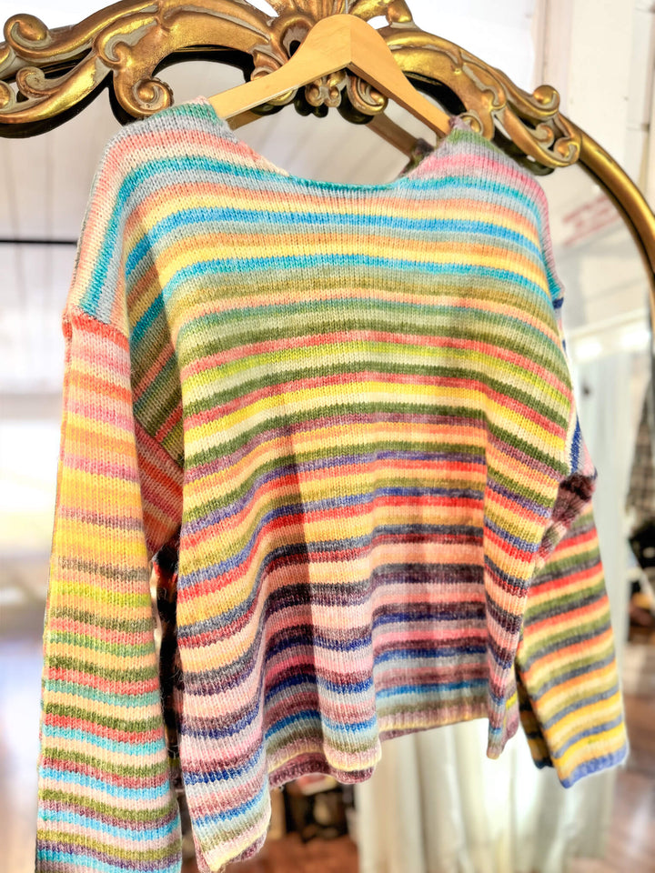Retro Rainbow Knit Striped Sweater