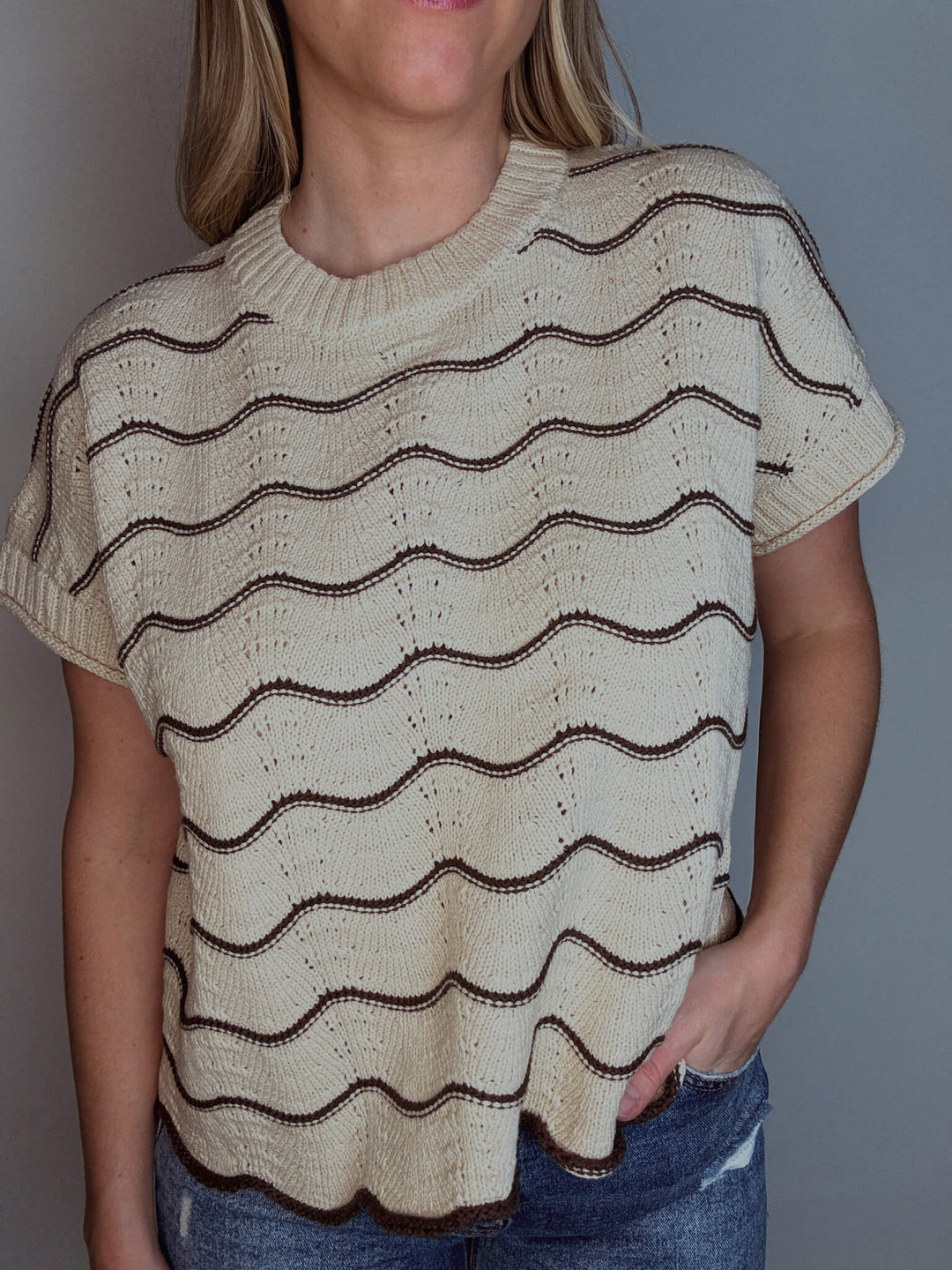 Stripe & Scallop Knit Sweater