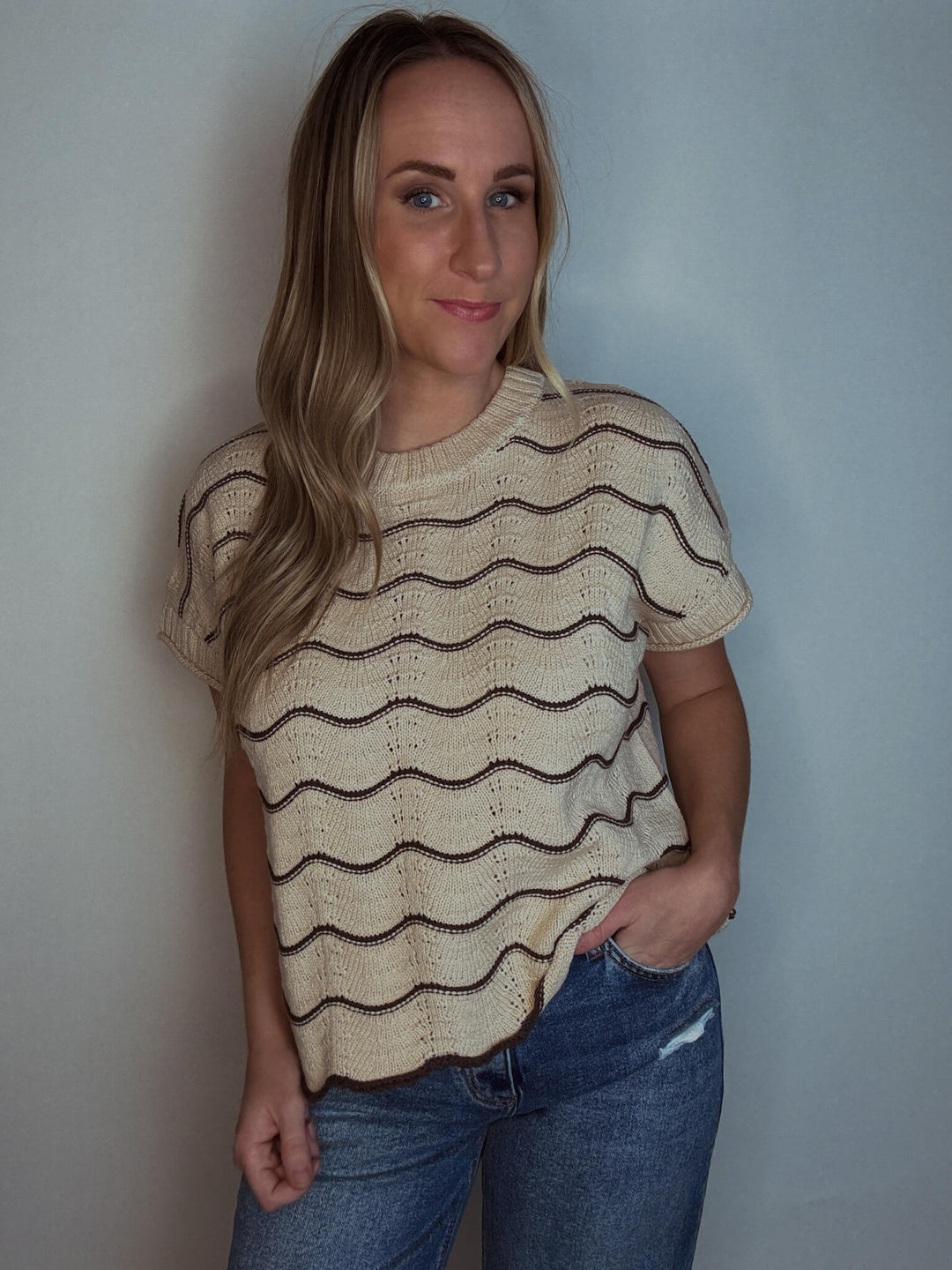 Stripe & Scallop Knit Sweater