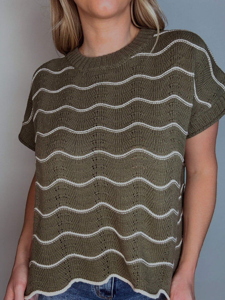 Stripe & Scallop Knit Sweater
