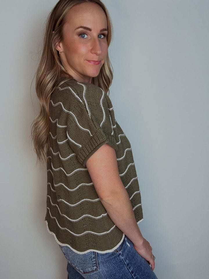 Stripe & Scallop Knit Sweater