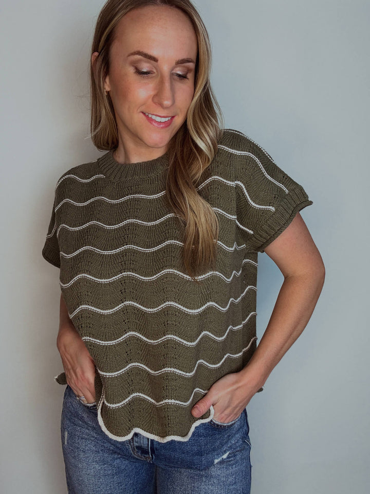 Stripe & Scallop Knit Sweater
