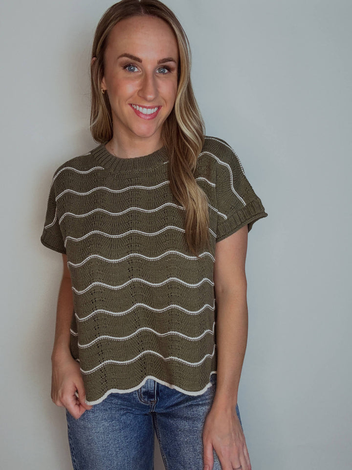 Stripe & Scallop Knit Sweater