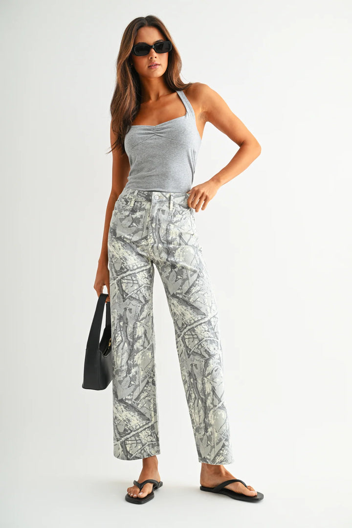 Makara High Rise Wide Leg Camo Jeans