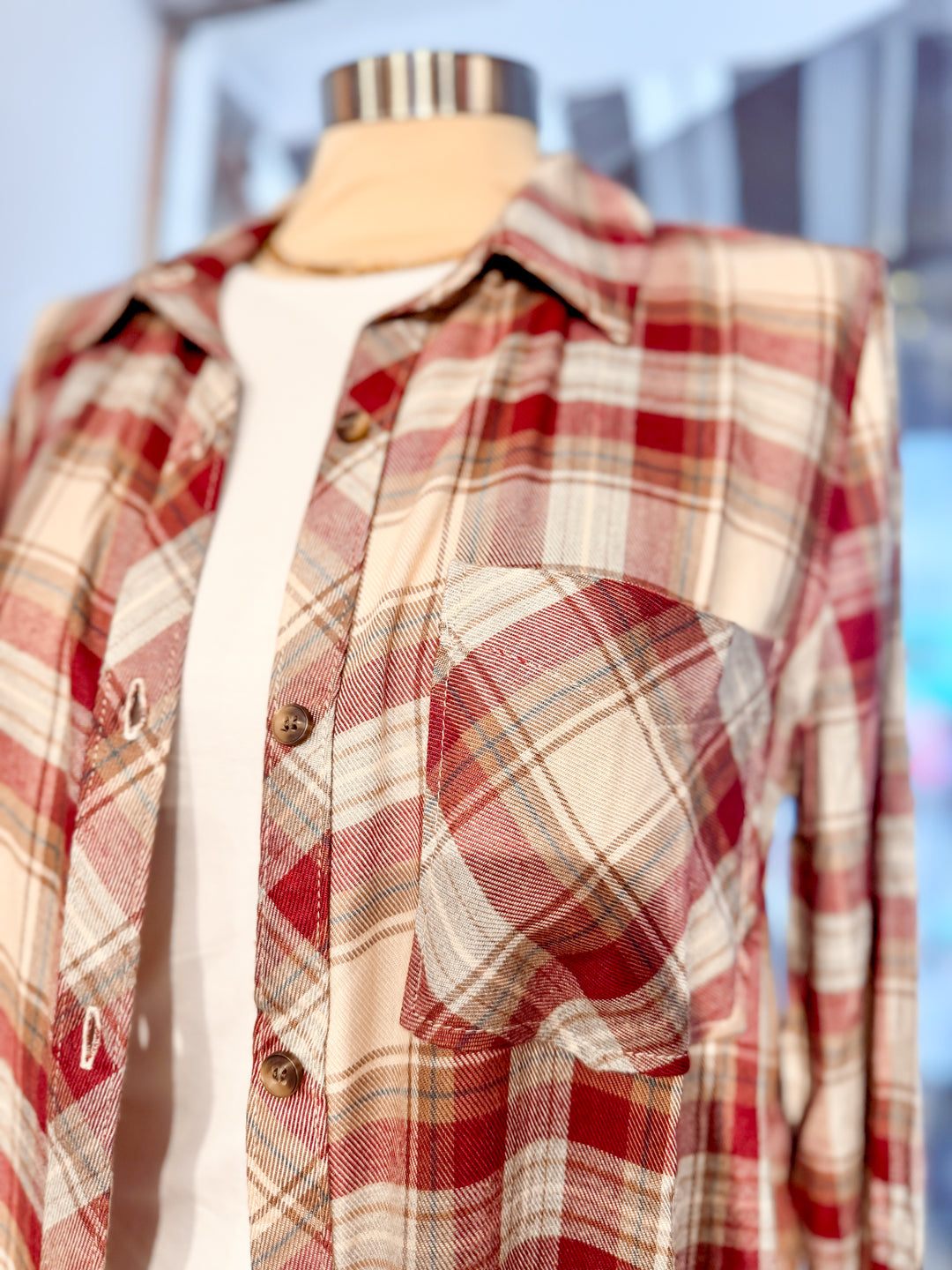 Ember Plaid Flannel Button Up in Wine