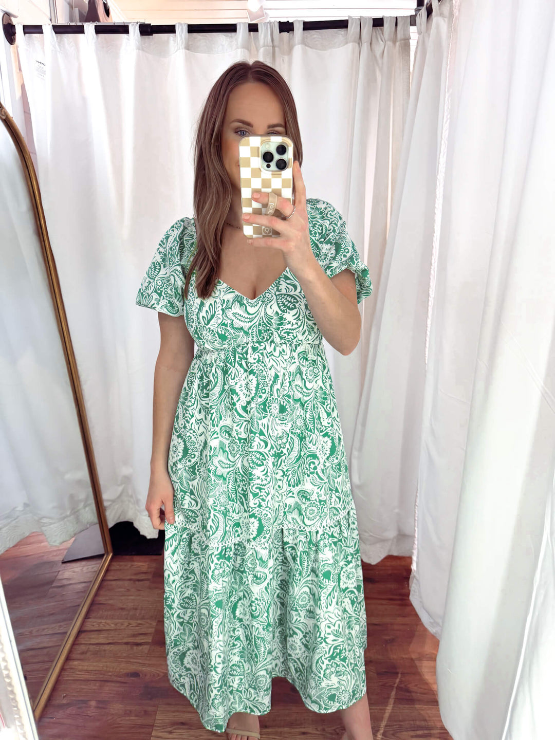 Green Oasis Puff Sleeve Pocketed Mini Dress - Large L Green Oasis Puff Sleeve Pocketed Mini Dress - Large L