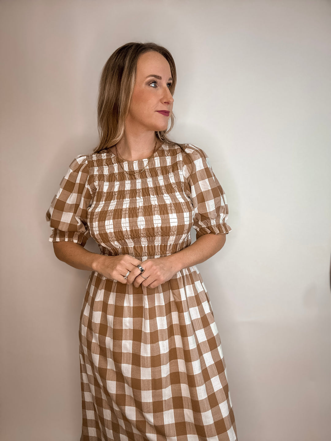 Matilda Plaid Smocked Pocketed Midi Dress