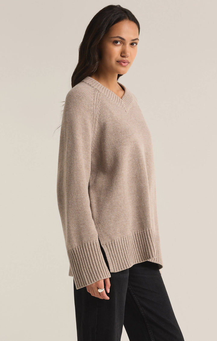 Z SUPPLY: Boulevard V-Neck Sweater - Heather Taupe