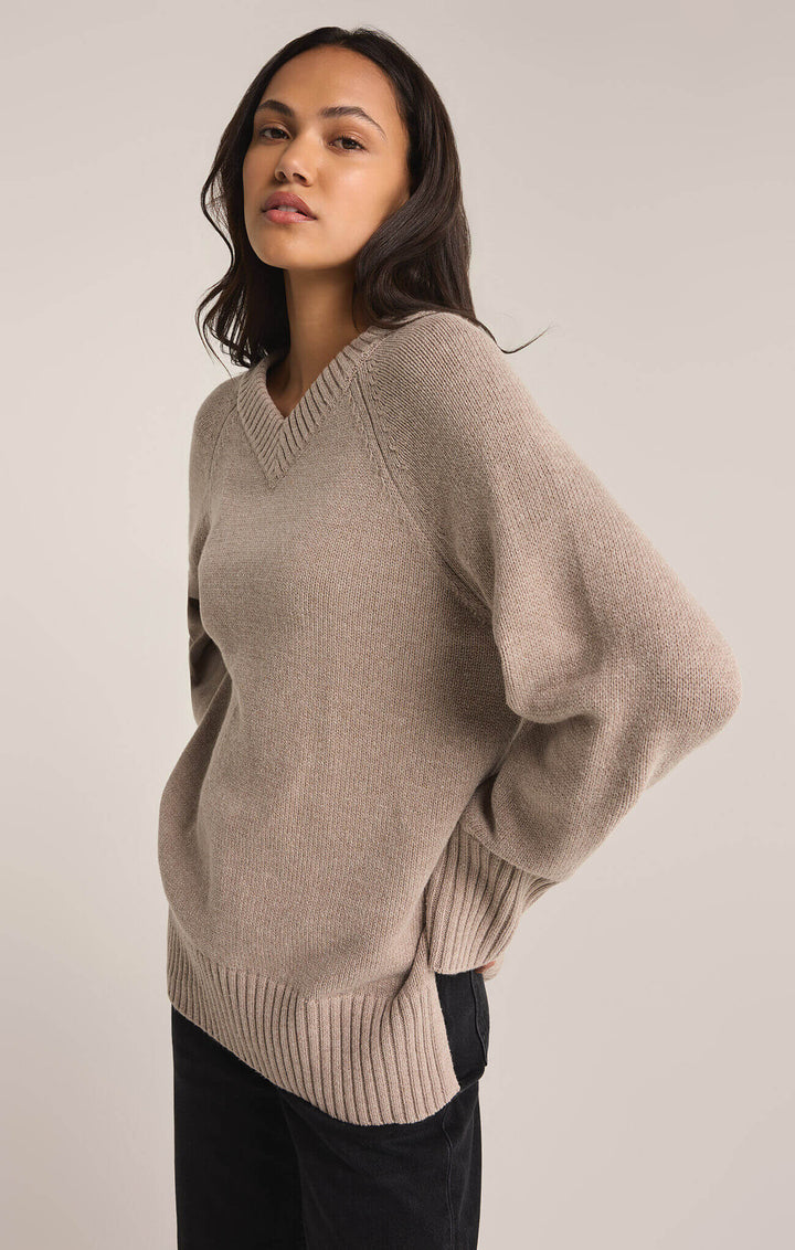 Z SUPPLY: Boulevard V-Neck Sweater - Heather Taupe