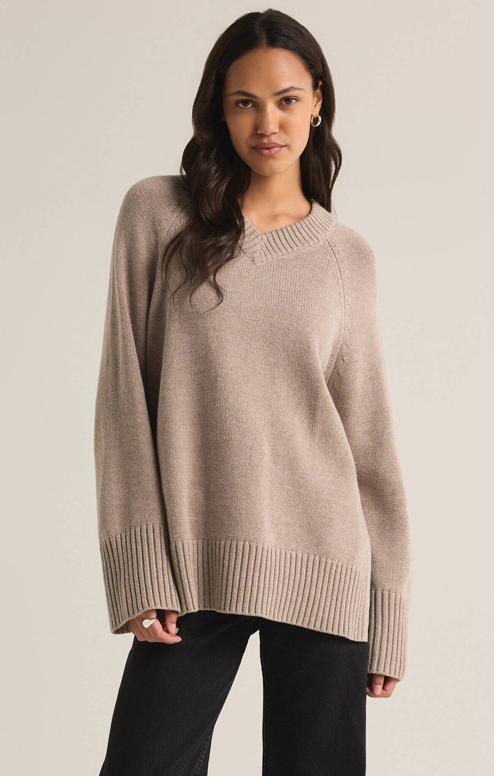 Z SUPPLY: Boulevard V-Neck Sweater - Heather Taupe