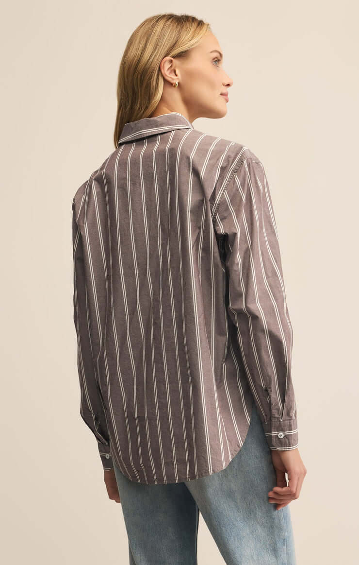 Z SUPPLY Seaport Striped Poplin Button Up Top - Sandalwood