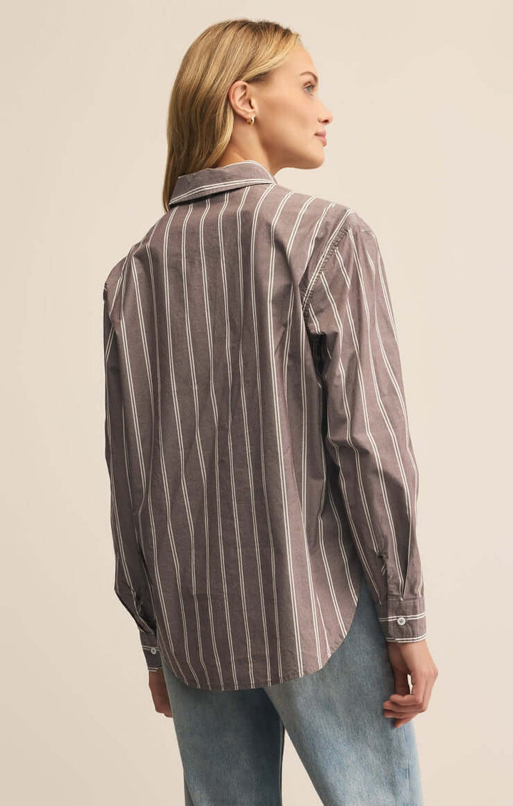 Z SUPPLY Seaport Striped Poplin Button Up Top - Sandalwood