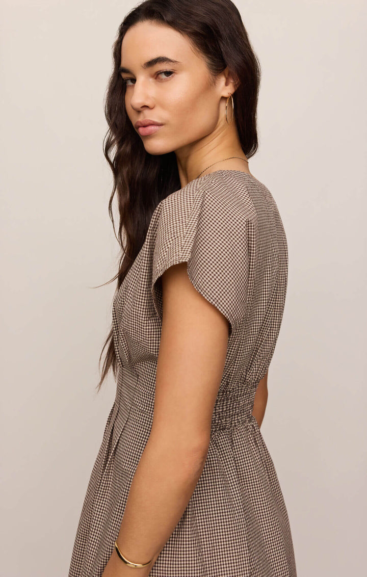 Z SUPPLY: Sanna Gingham Midi Dress - Dark Chocolate