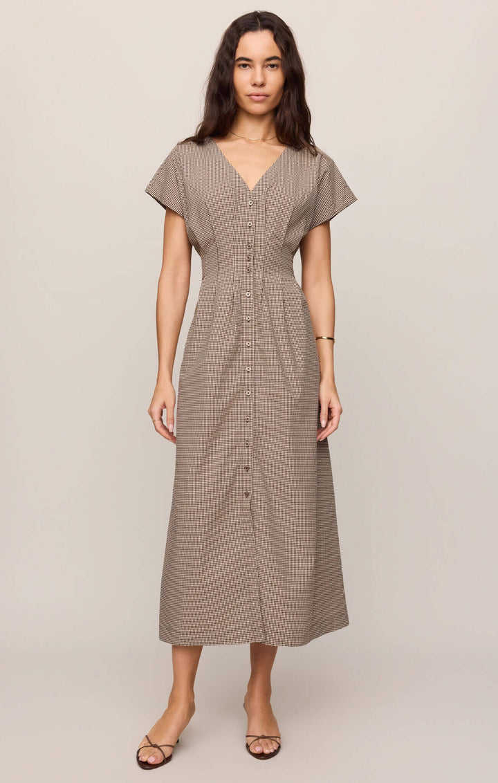 Z SUPPLY: Sanna Gingham Midi Dress - Dark Chocolate
