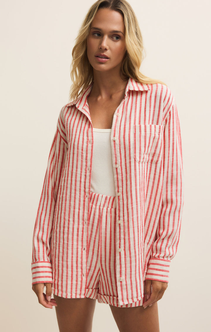 Z SUPPLY: Saturdays Stripe Shirt - Crimson Crush