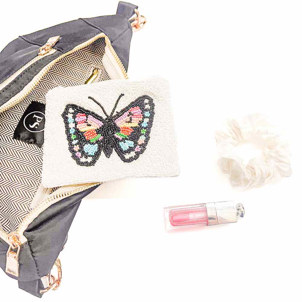 Butterfly Hand Sewn Seed Bead Coin Purse