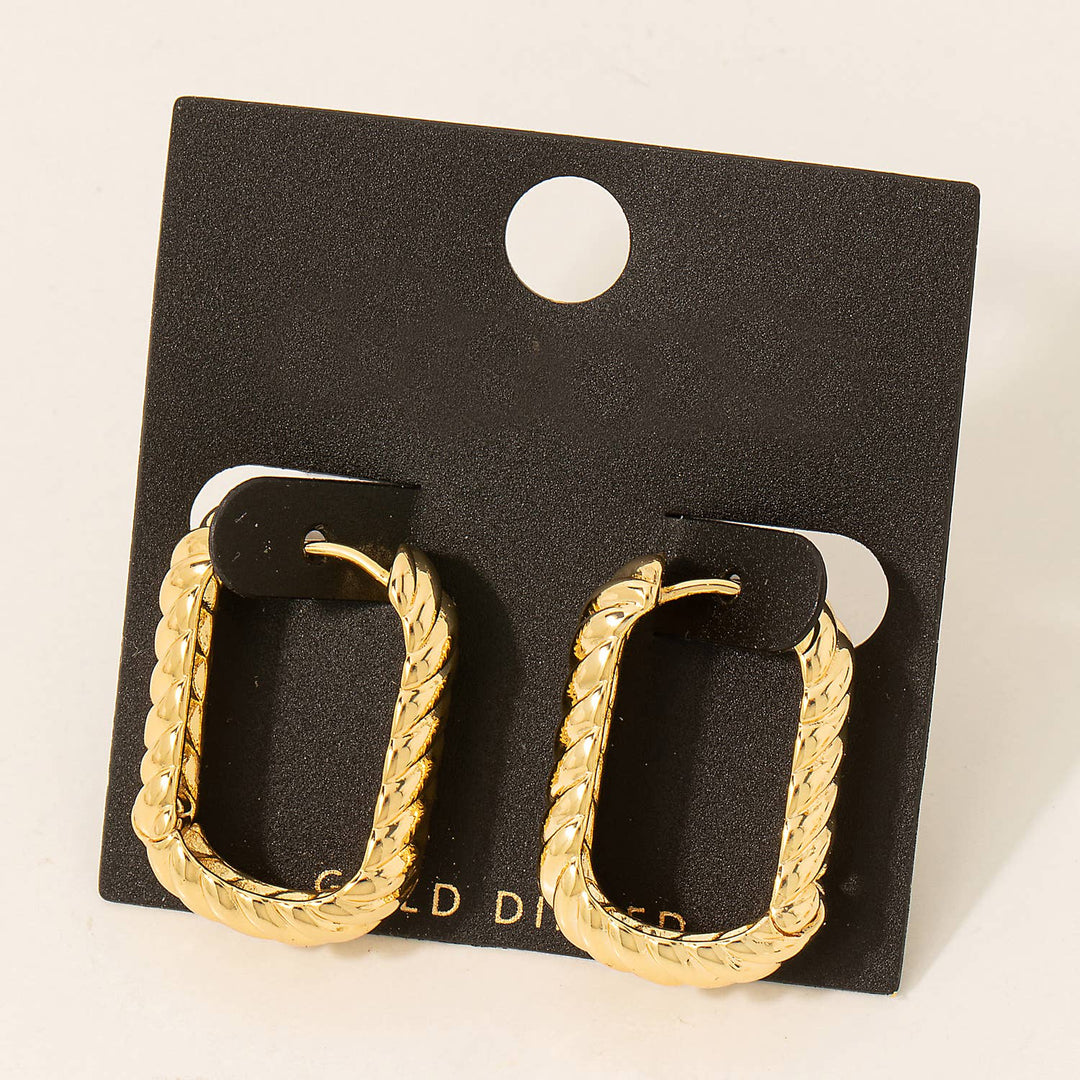 Gold Dipped Ridged Rectangle Hoop Earrings