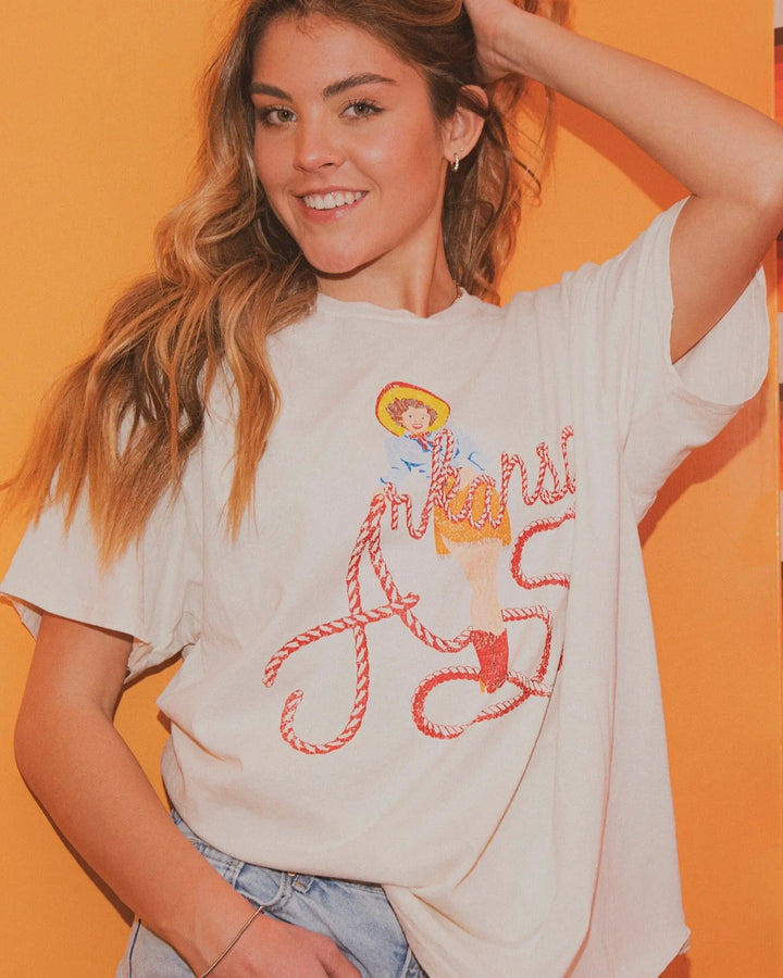 Arkansas Cowgirl Thrifted Tee - Graphic Tee