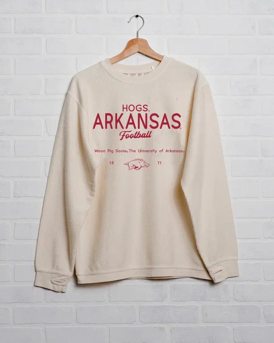 Arkansas Razorbacks Shot Off Ivory Corded Crew Sweatshirt - Sweater