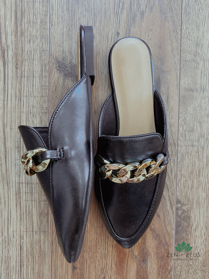 Ballerina Gold Chain Leather Mule - Shoes