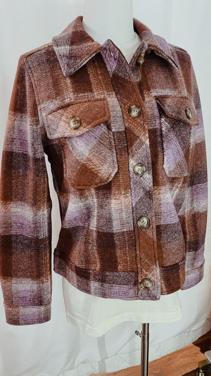 Berry Crop Flannel Blazer Coat - Coats & Jackets