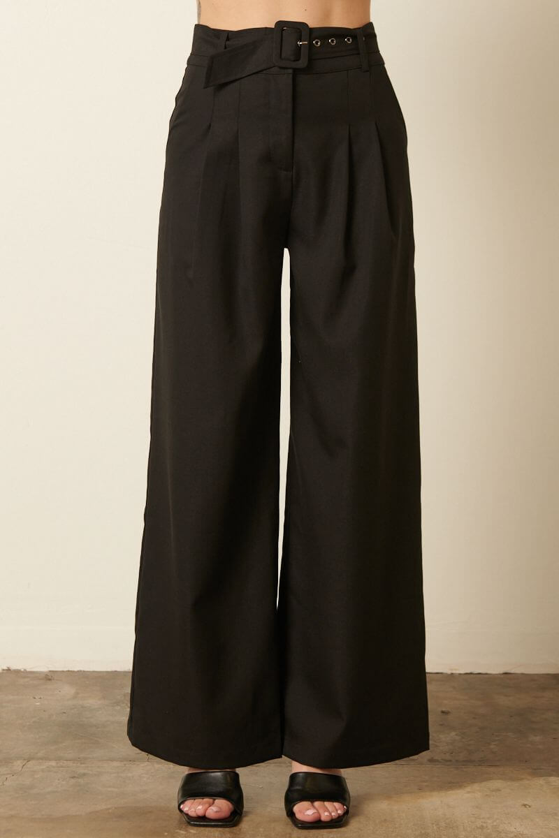 Black Belted Dress Pants - Pants