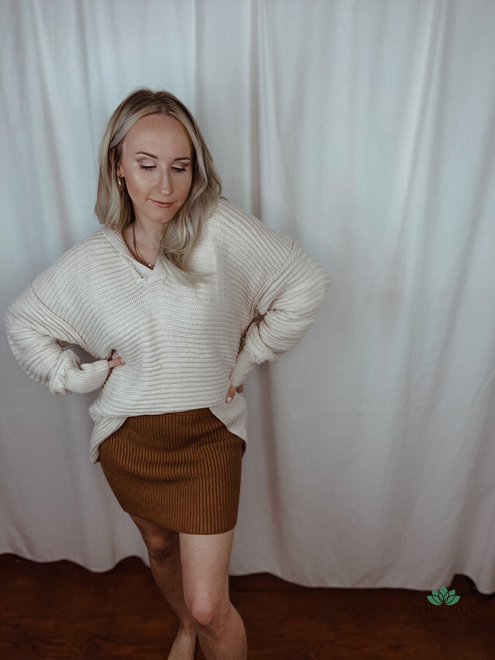 Camel Knit Sweater Mini Skirt - Skirt