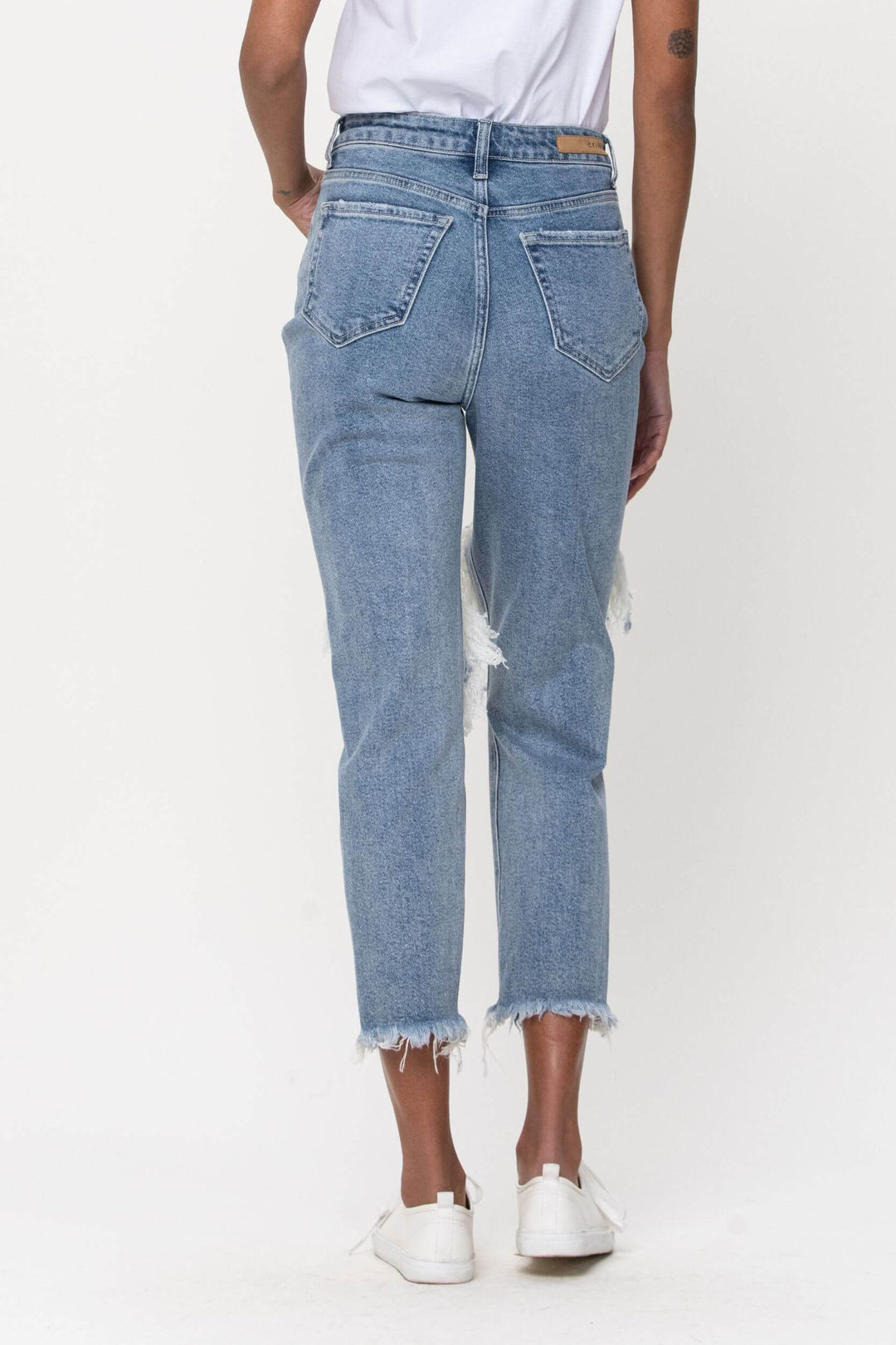 Cello High Rise Distressed Crop Straight Jeans - Denim
