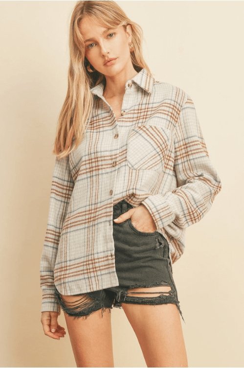 Checkered Fleece Shirt Jacket - Shirts & Tops