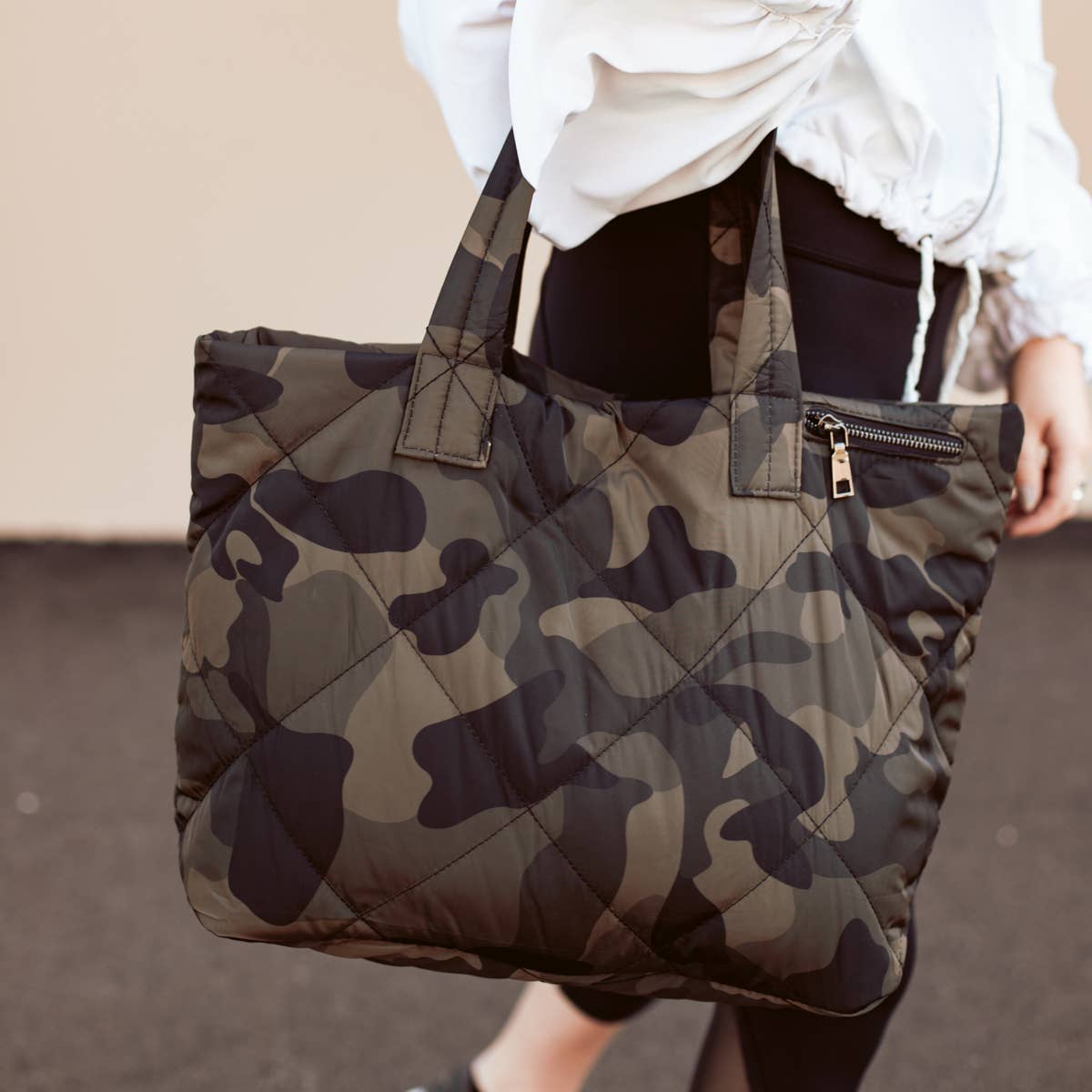 Monogrammed Camo Diamond Quilted Tote Set