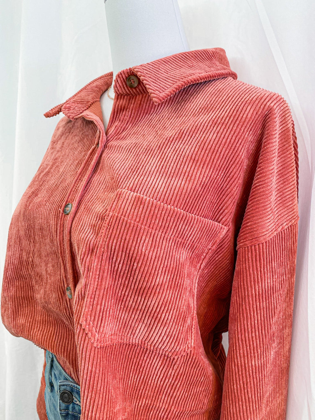 Corduroy Button-up Pocket Shacket - Tops