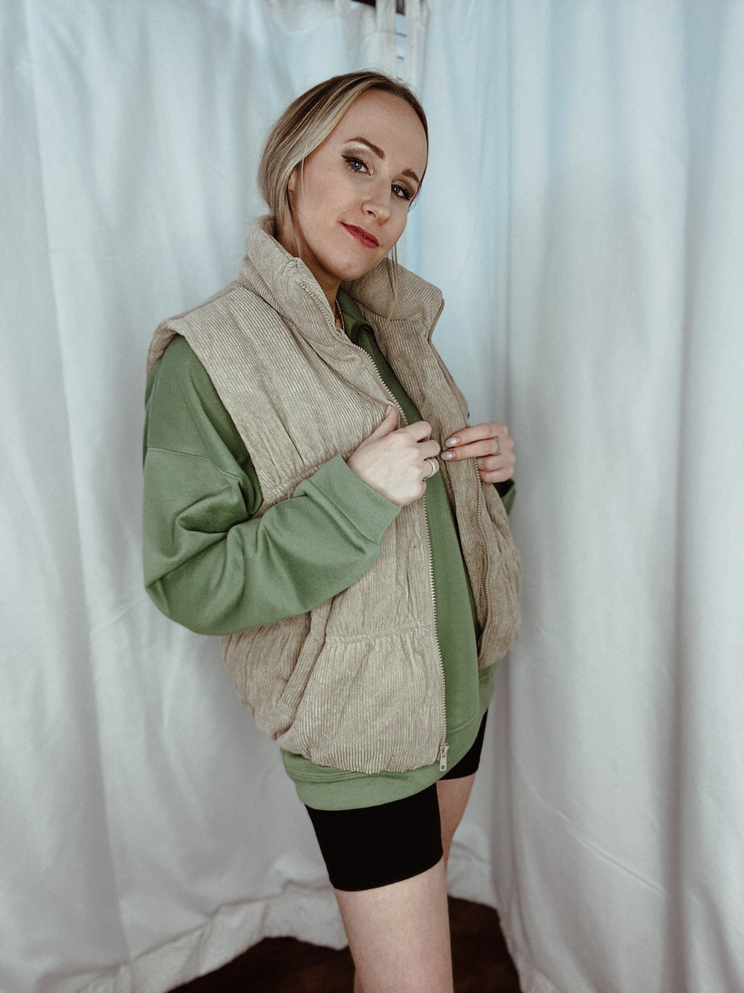 Corduroy Padded Pocketed Puffer Vest - Outerwear