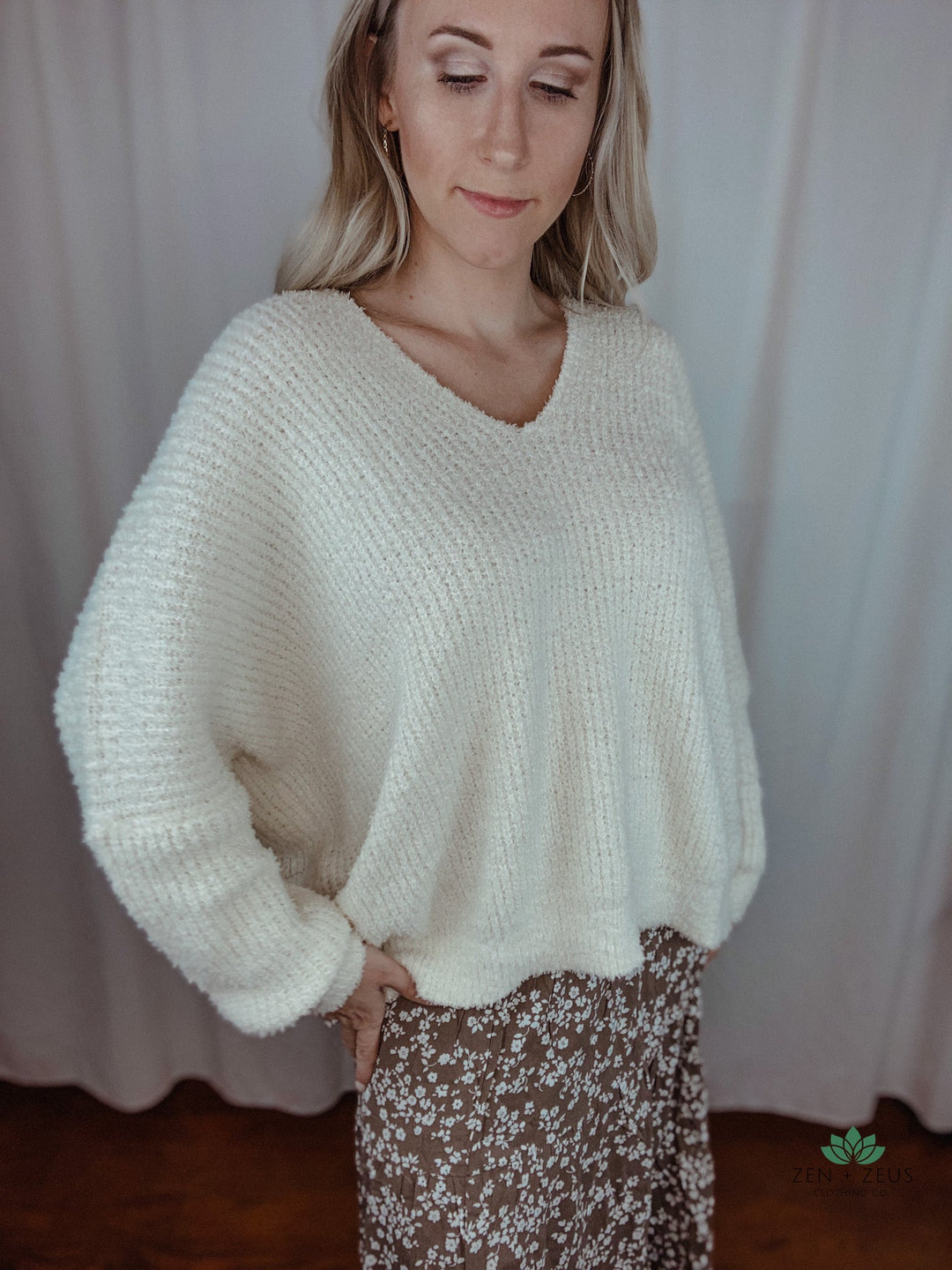 Cream Oversized Textured Sweater - Sweater