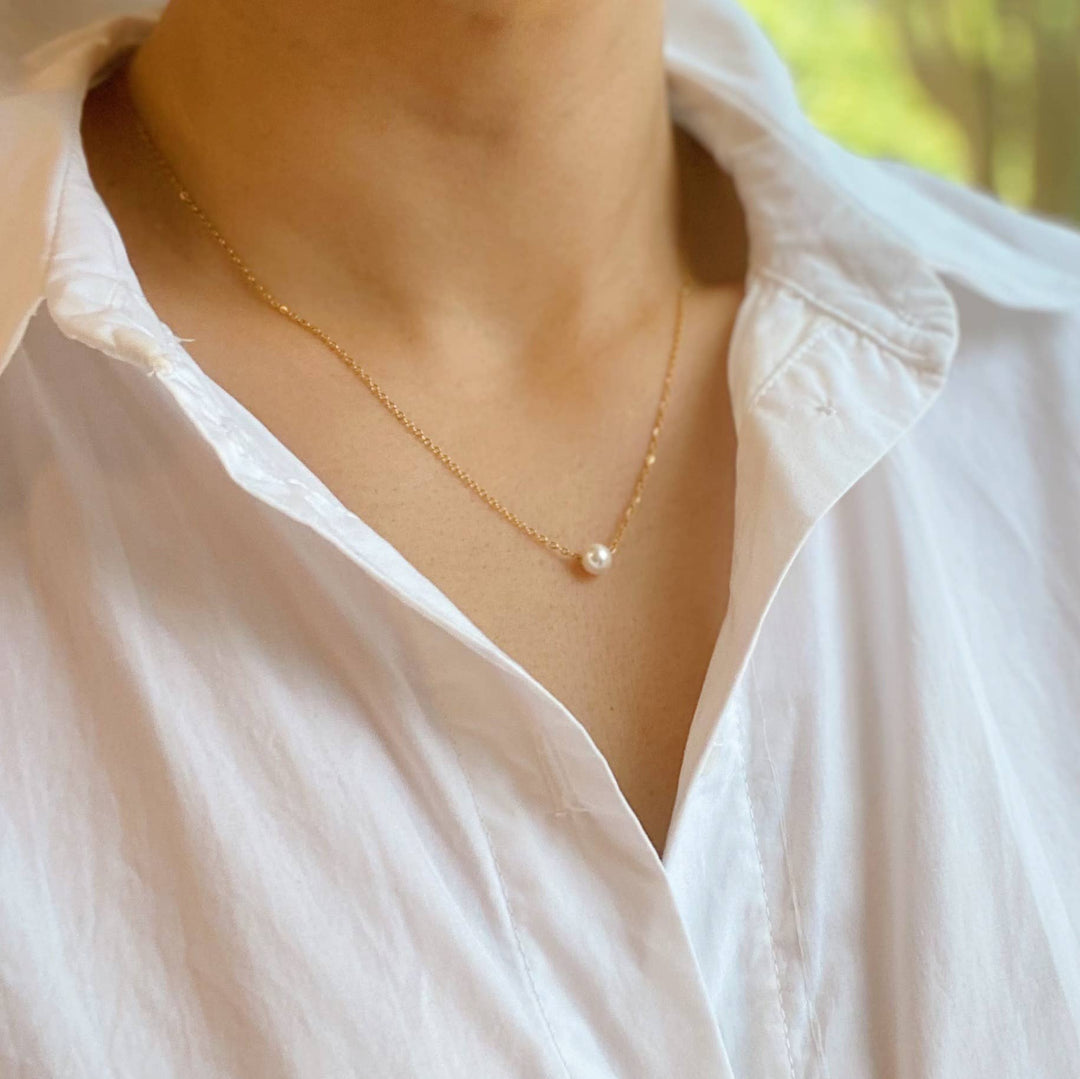 Dainty Single Pearl Necklace - Necklace