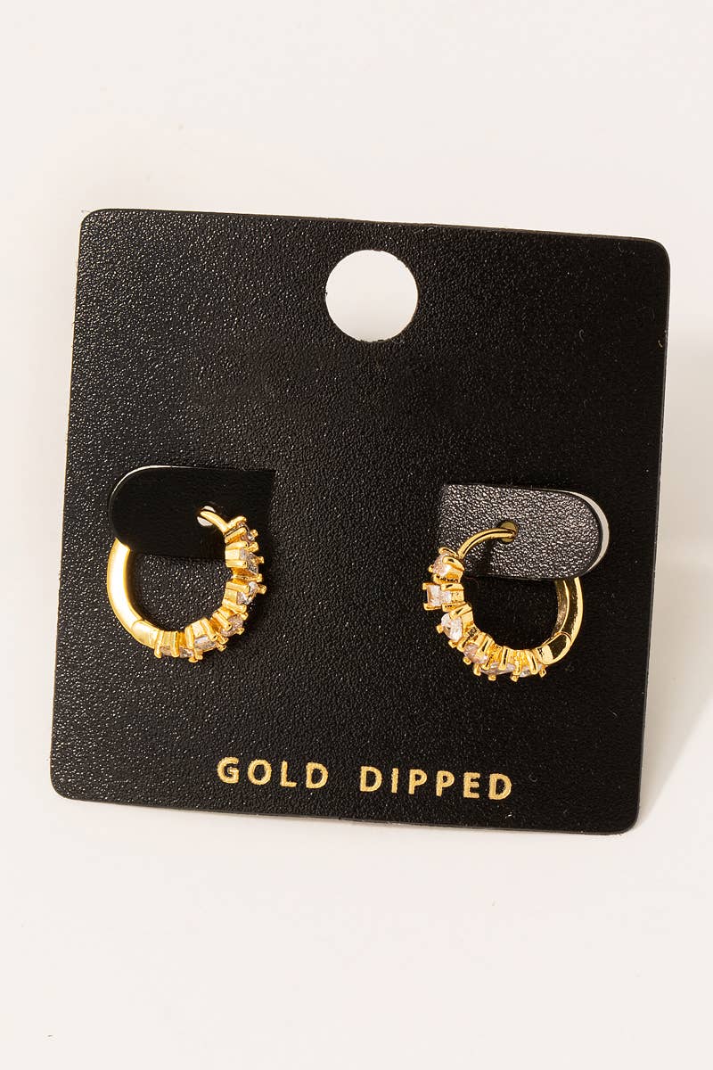 Gold Dipped Mini Rhinestone Huggie Earrings