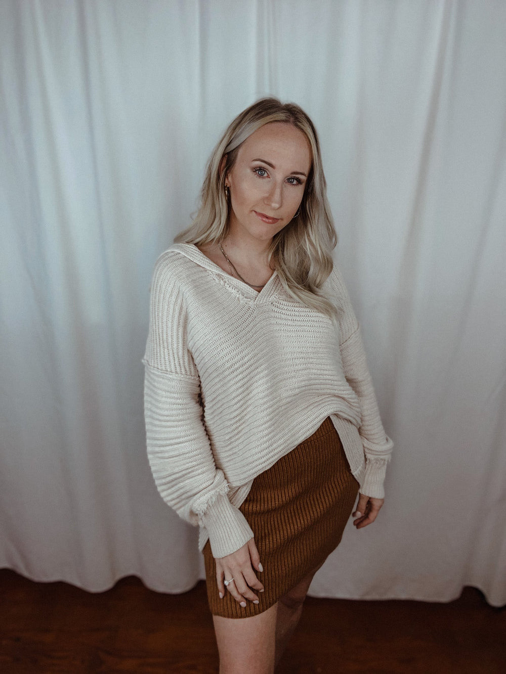 Distressed Collared Sweater Top - Outerwear