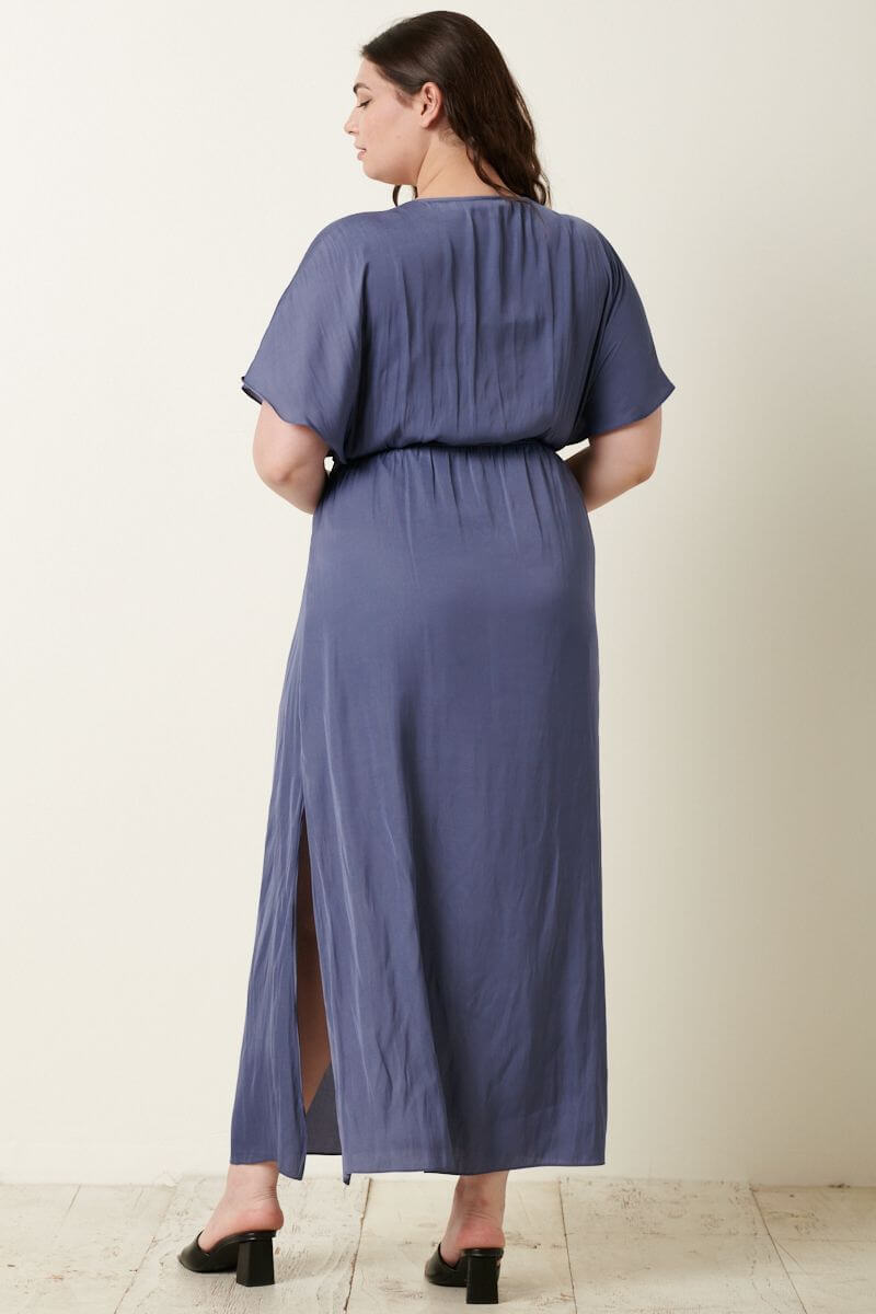 Dusty Blue Satin Surplice Maxi Dress - Dress