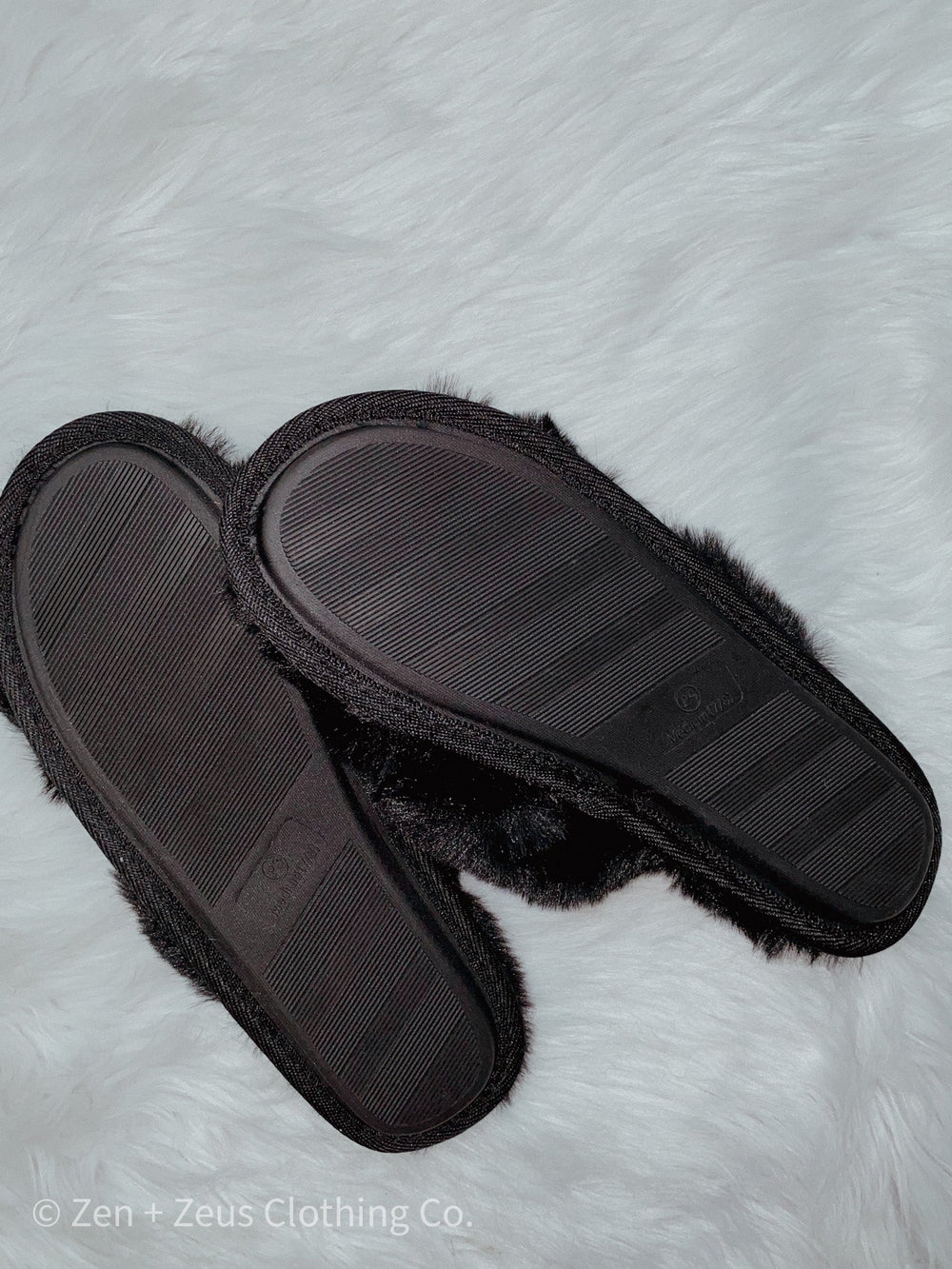 Fuzzy Cross Band Slide Slippers - Shoes