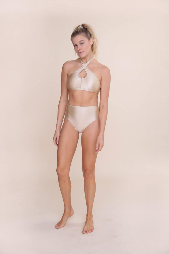 Gold Cross Halter Bikini Set - Swimwear