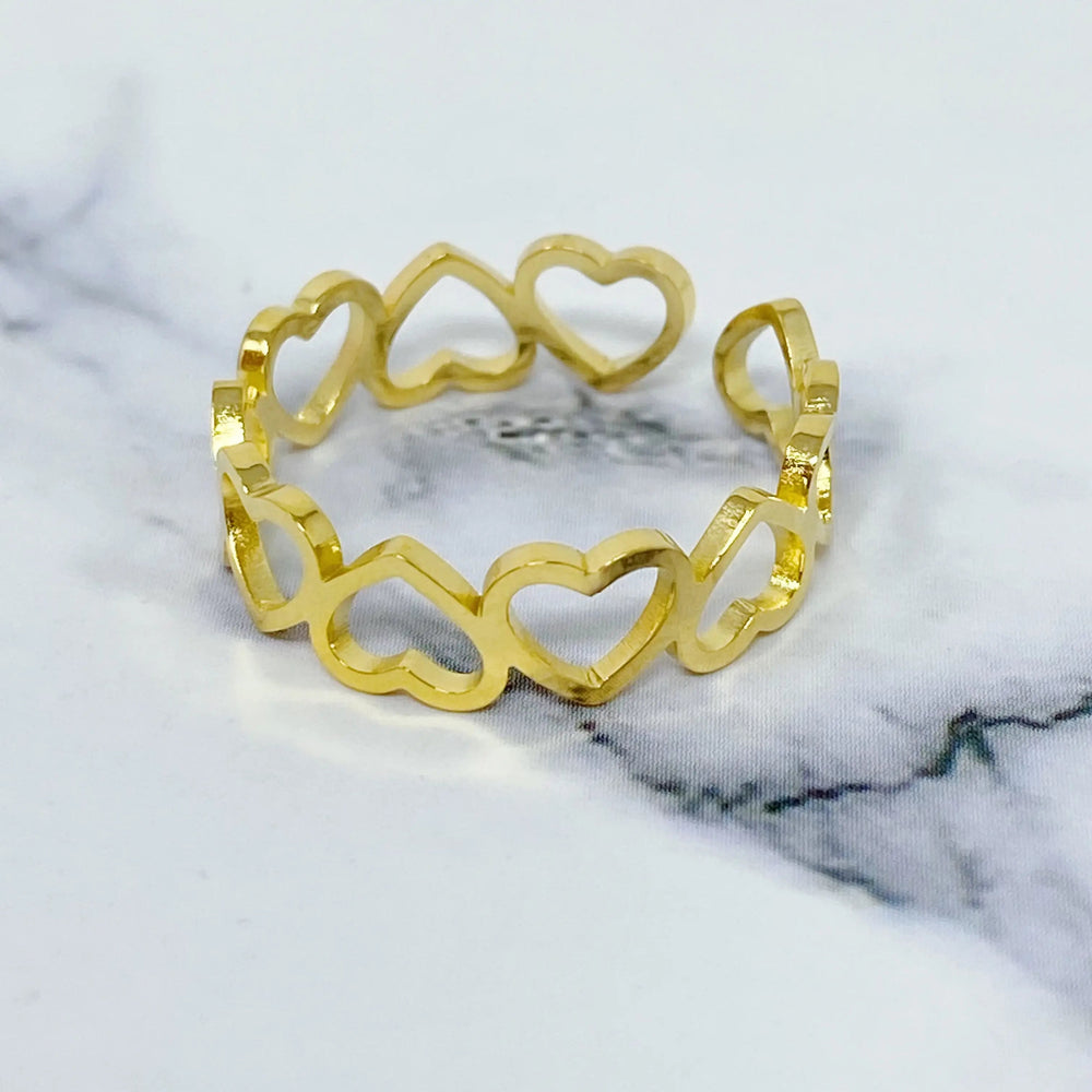 Gold Plated Open Hearts All Around Ring - Jewelry