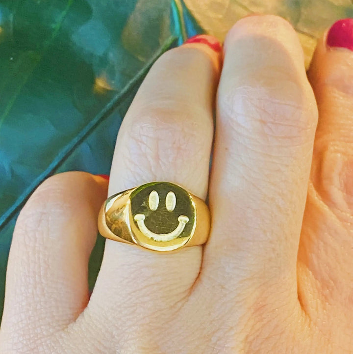 Gold Plated Stamped Smile Ring - Jewelry