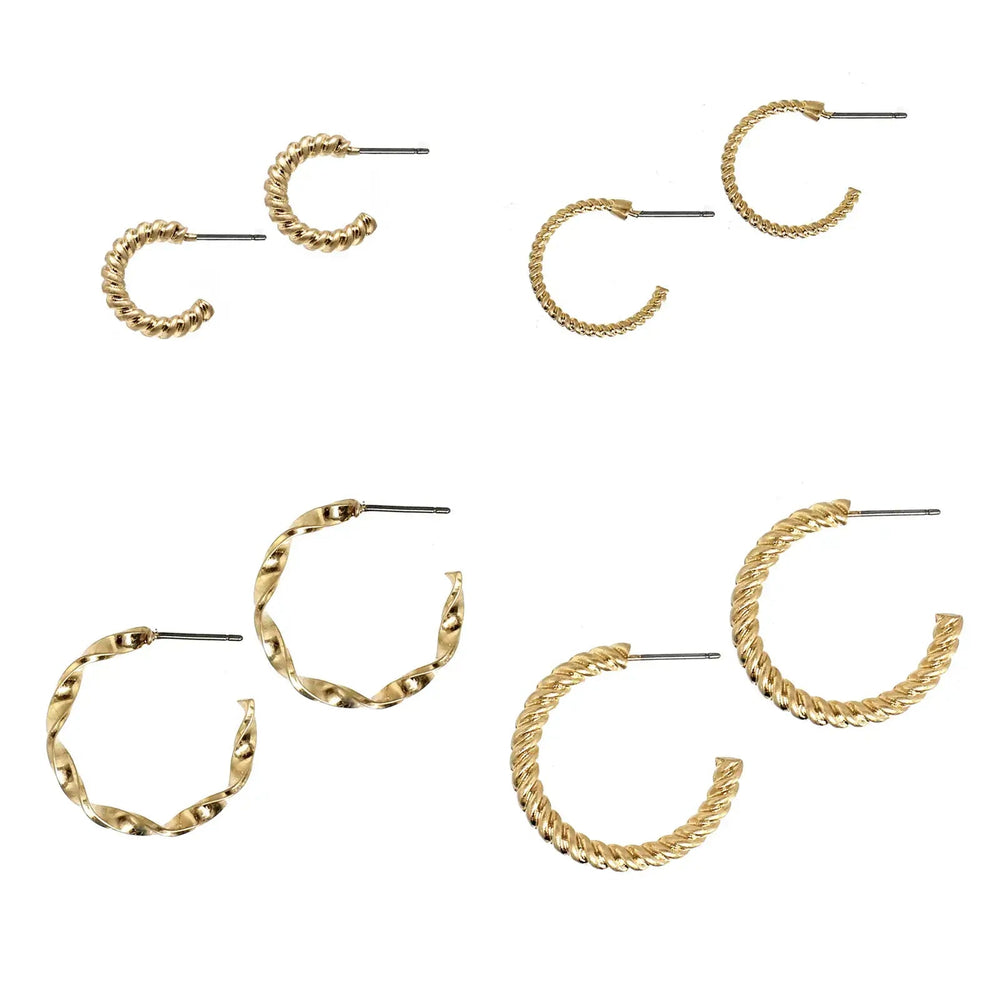 Gold Textured Hoops Set - Jewelry
