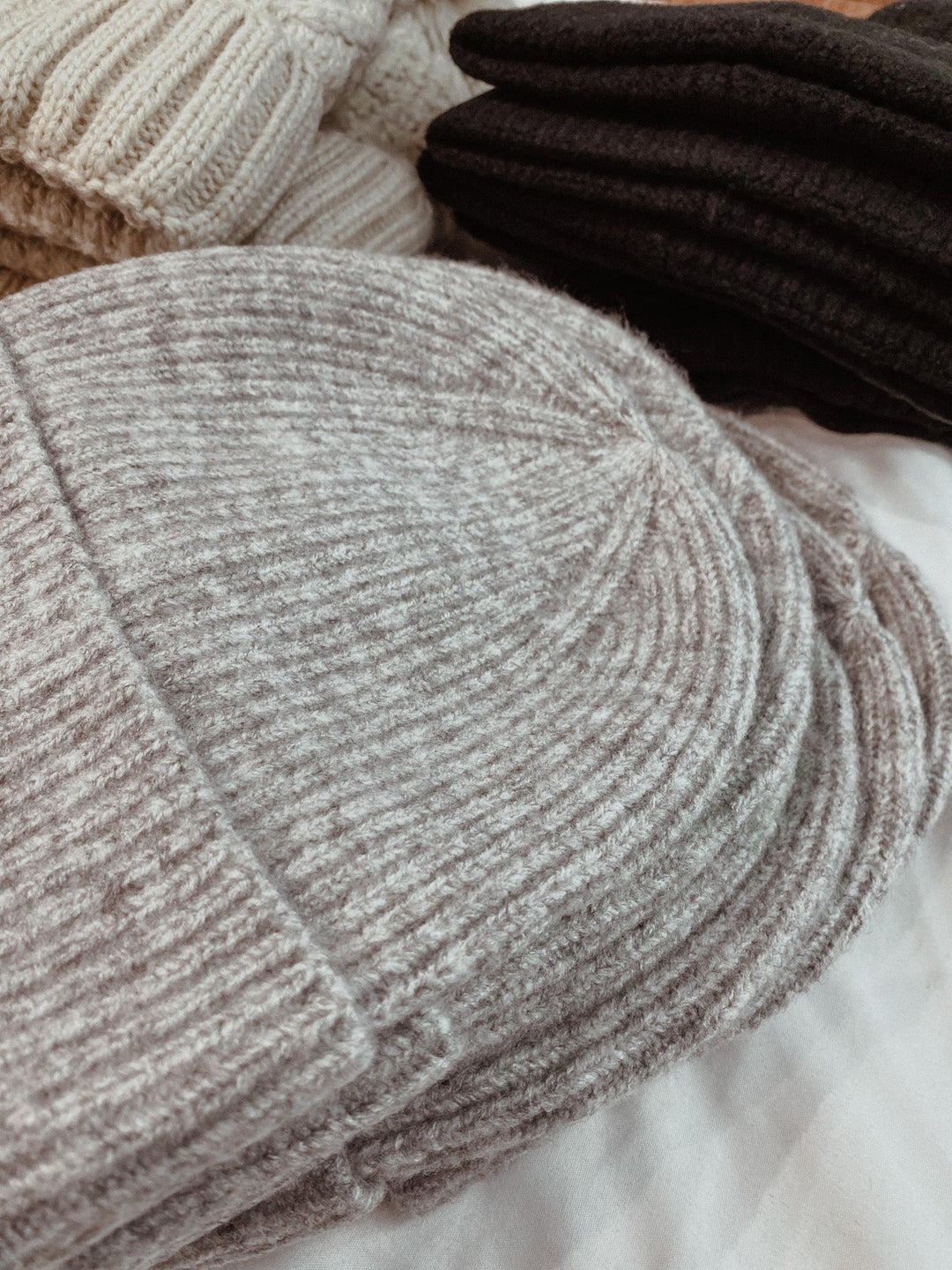 Grey Rib Knit Cuffed Beanie - Hat