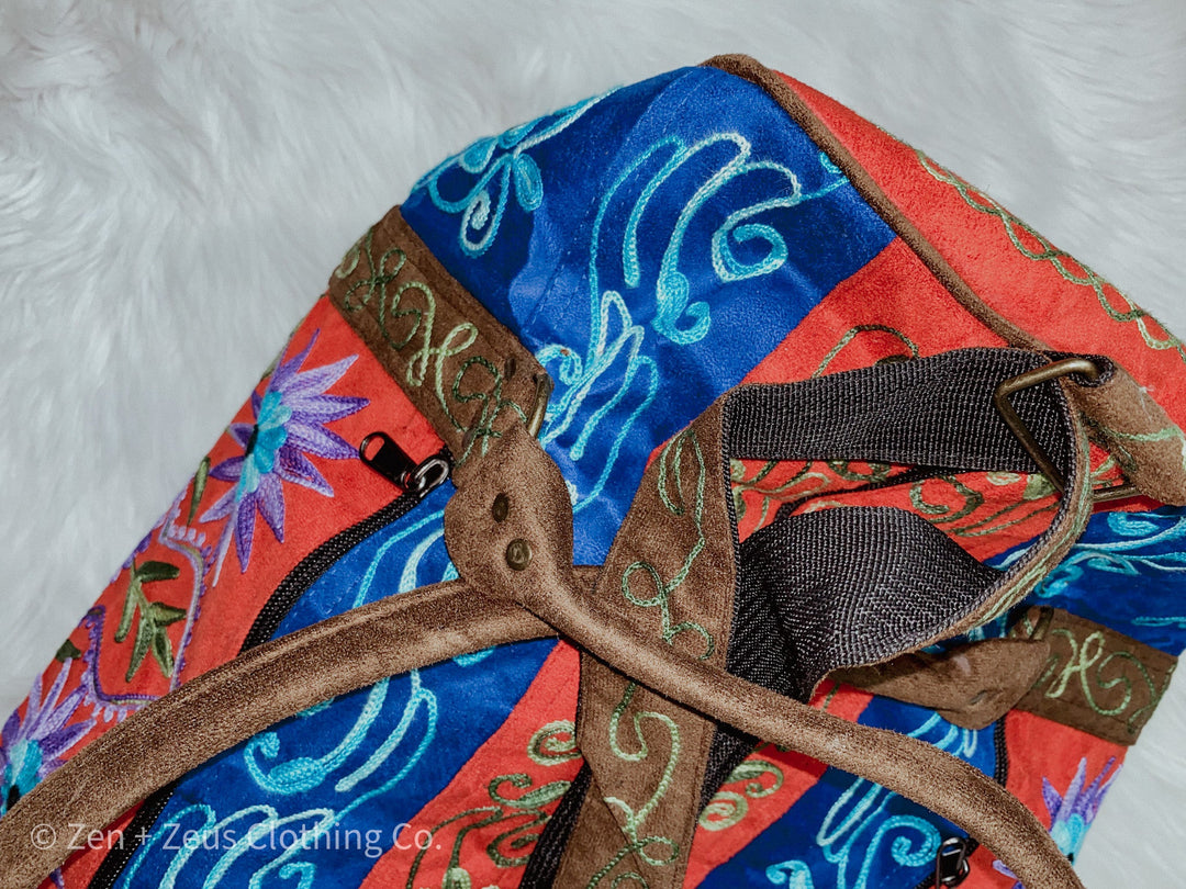 Handmade Faux Suede Eco-Friendly Embroidered Travel Bag - Bag